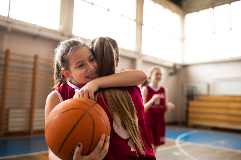 We did it girl ! - stock photo
Cute teenage girls, smiling and hugging after basketball match, looking happy after they winning the game